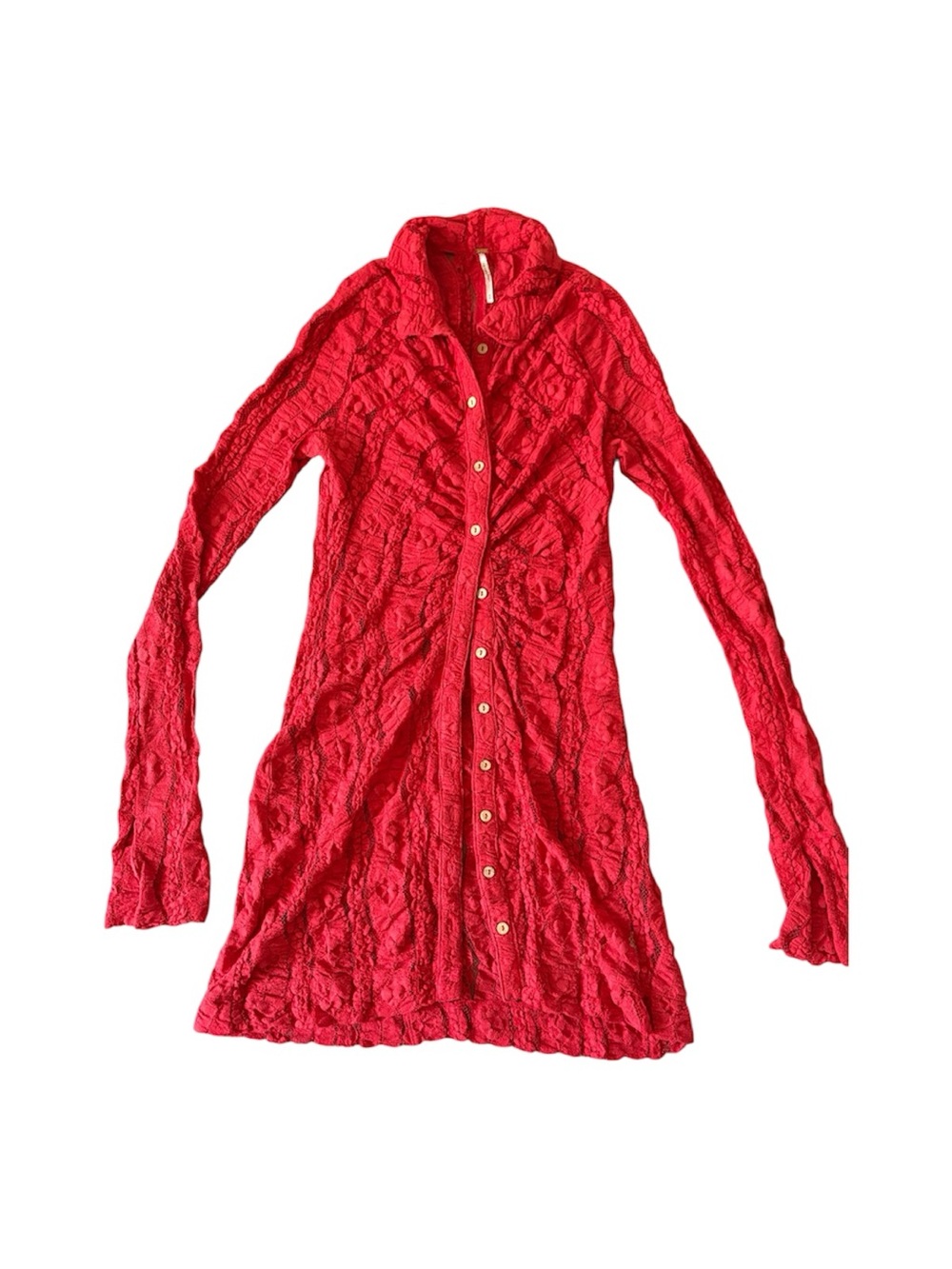 Free People Red Long Sleeve Button-Front Dress